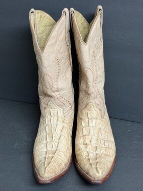 Custom Handmade Boots Texas Western Caiman Alligator Tail Light Bone SZ 11 RARE